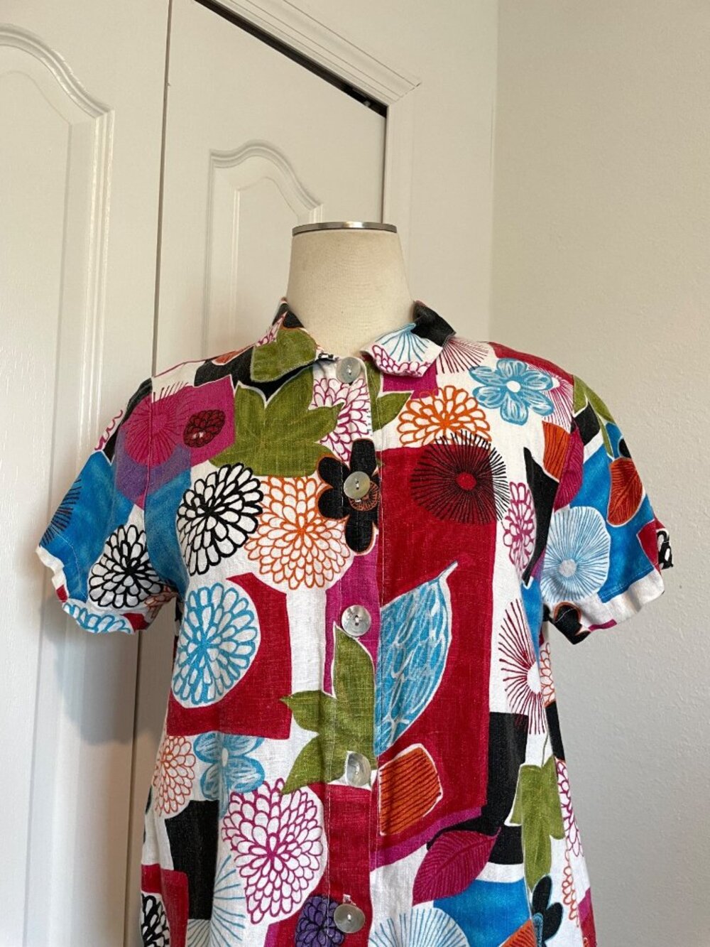 Vintage Hot Cotton Marc Ware 100% Linen Abstract Button-Down Beach Shirt Small - Picture 2 of 13